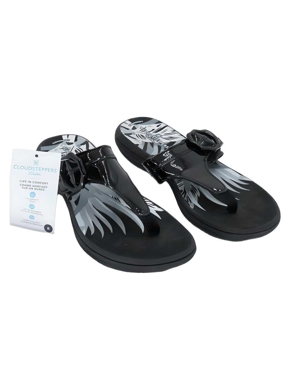 Clarks Womens Breeze Cove Flip Black Patent Thong Sandals Size 8